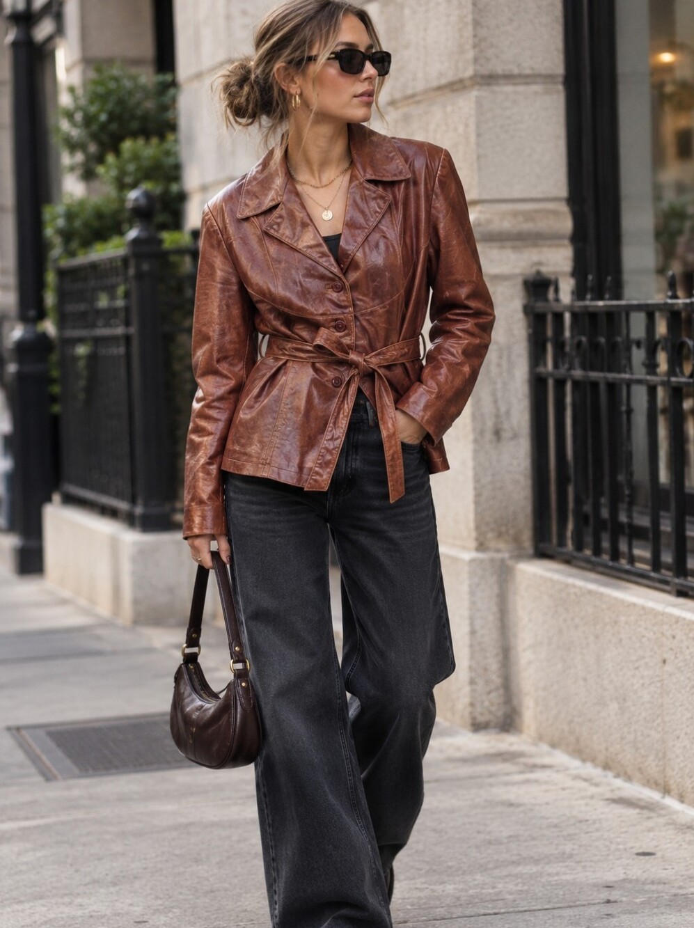 Vtg Wilsons Leather Jacket Waist‎ Tie Brown Womens Large Thinsulate Insulation
